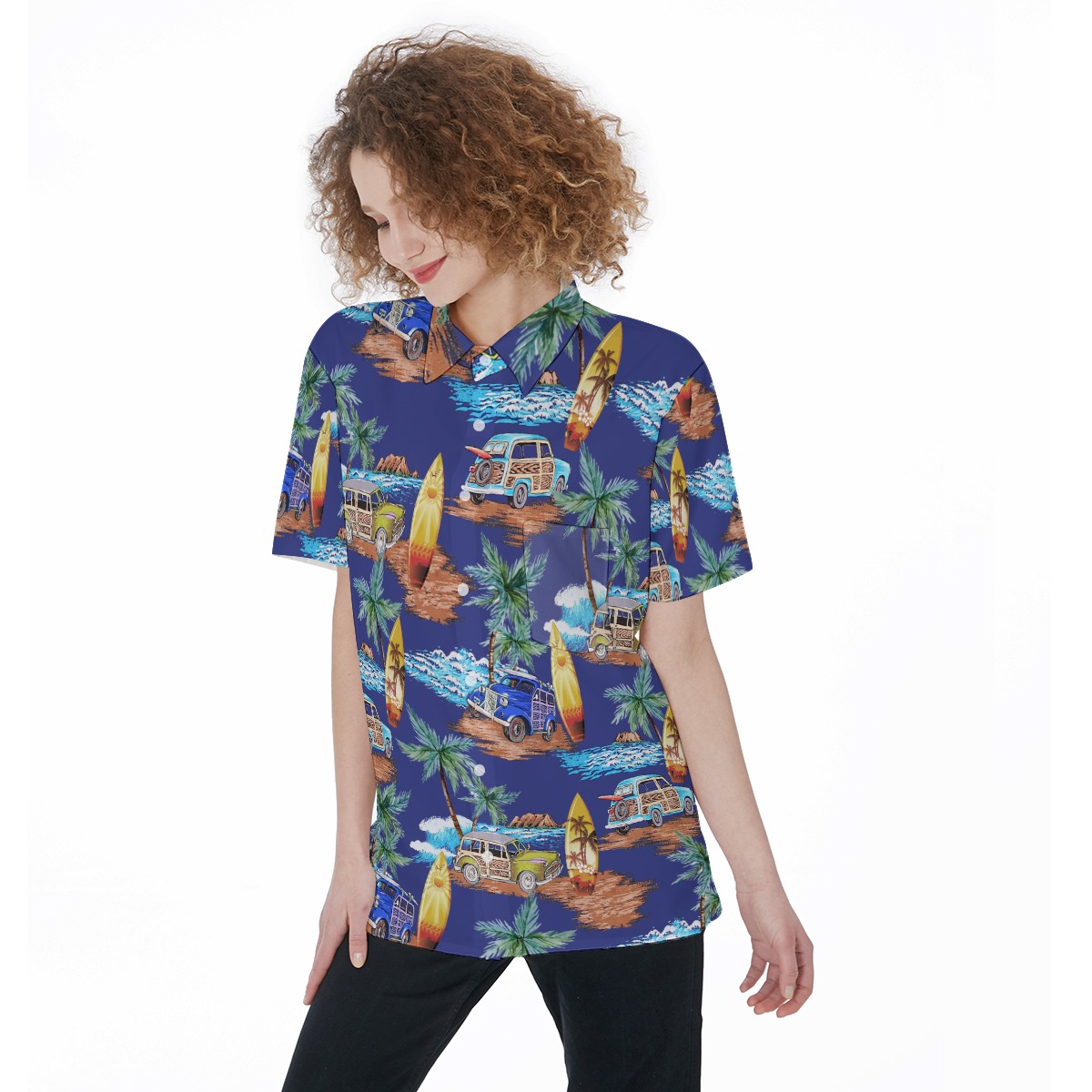 Cars Surfboards And Palm Trees Women's Beach Shirt - variant image 1