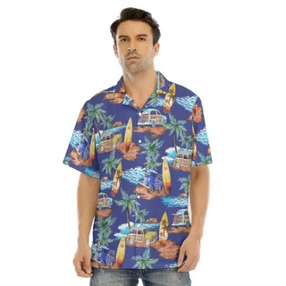 Aloha Shirt Surfboards Palm Trees Woody Cars For Men