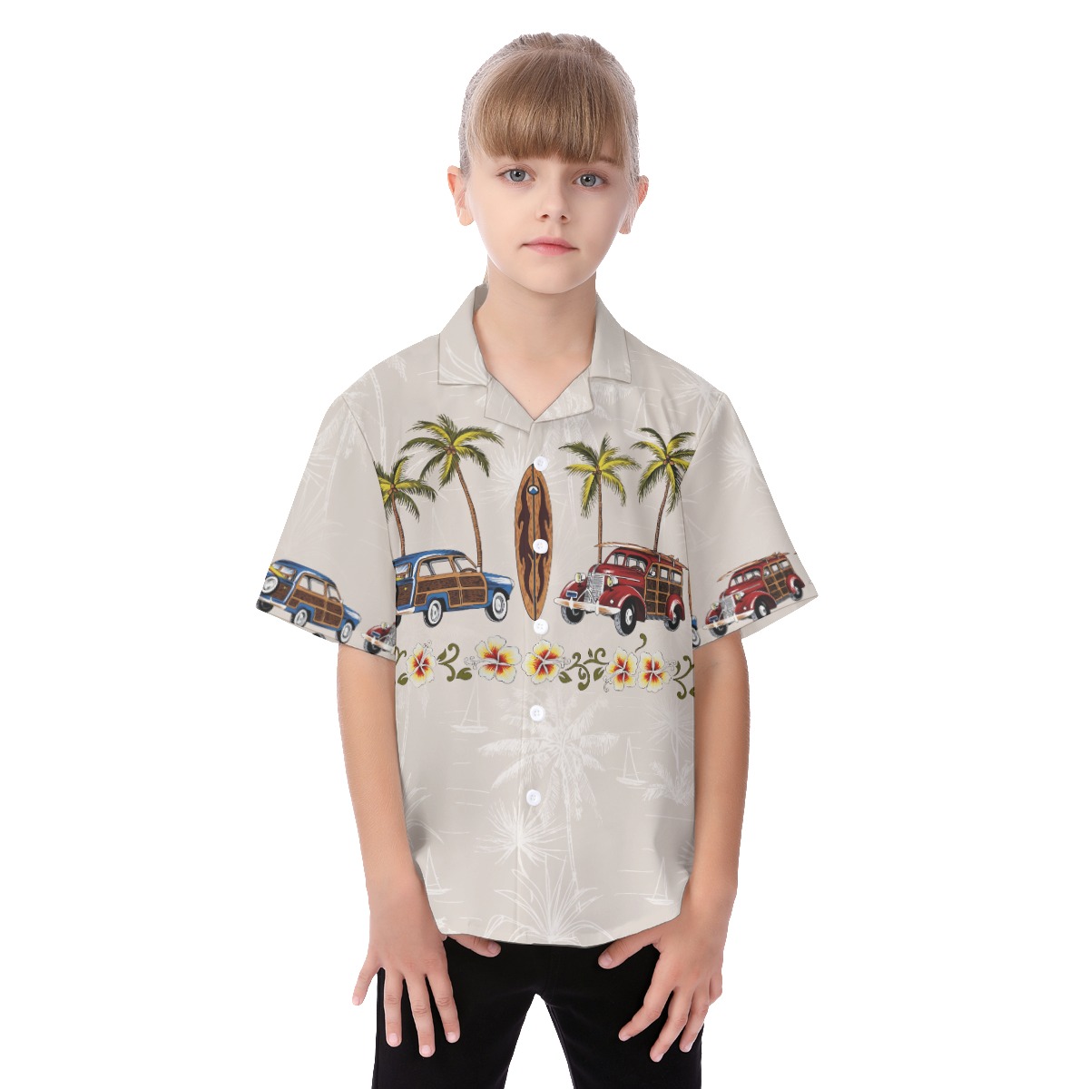 Kid's Hawaiian Shirt Palm Tree Surfboard Cartoon Car For Vacation - variant image 1