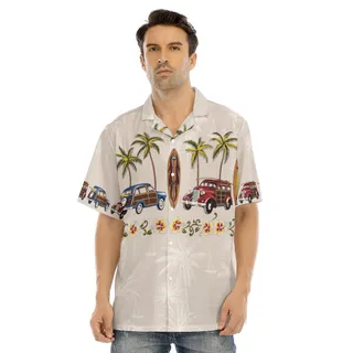 Cars Surfboard And Palm Trees Beach Shirt For Men