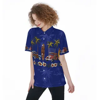 Cars Surfboard And Palm trees Hawaiian Shirt For Women