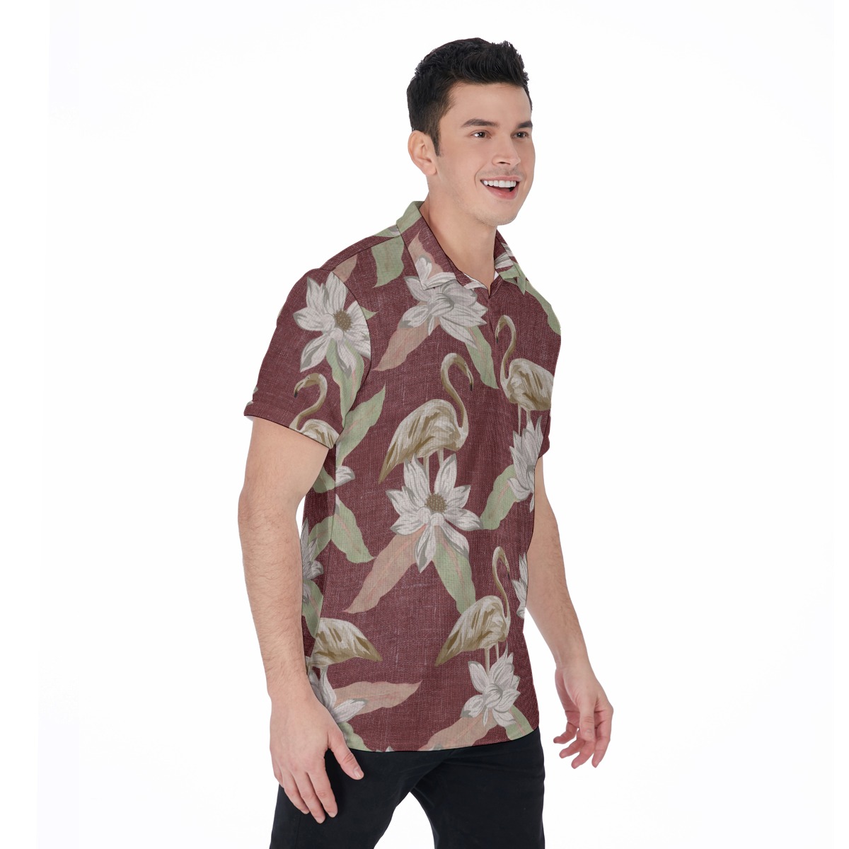 Vintage Flamingo Polo Hawaiian Shirt For Men