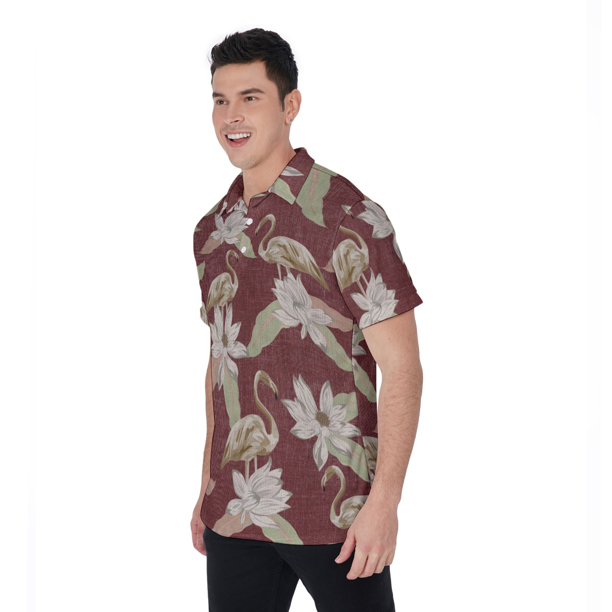 Vintage Flamingo Polo Hawaiian Shirt For Men
