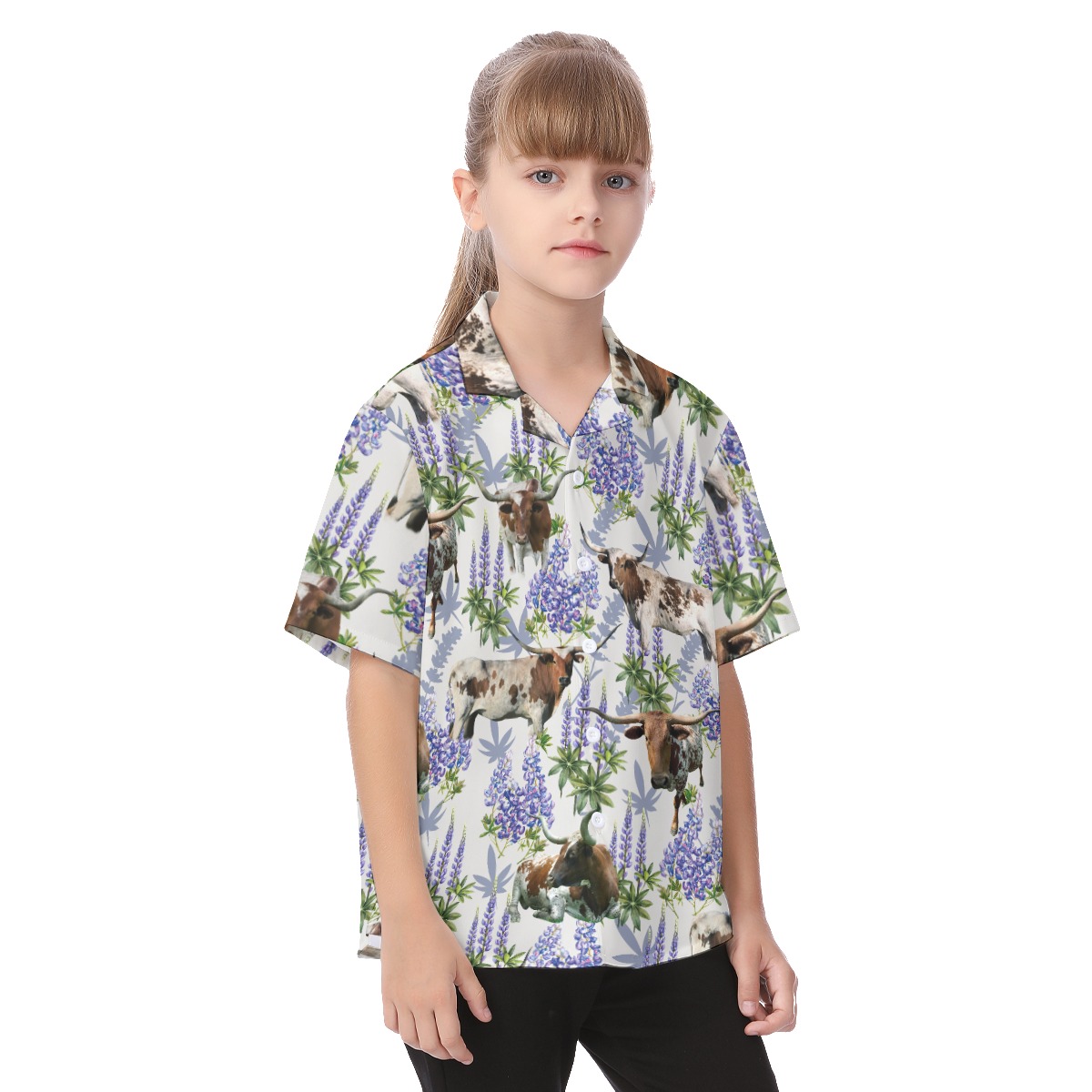 Longhorn Bluebonnet Texas Kid's Tropical Shirt