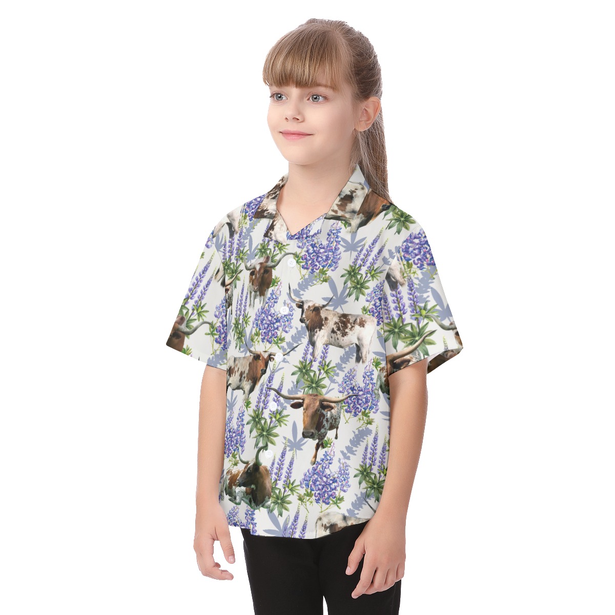 Longhorn Bluebonnet Texas Kid's Tropical Shirt
