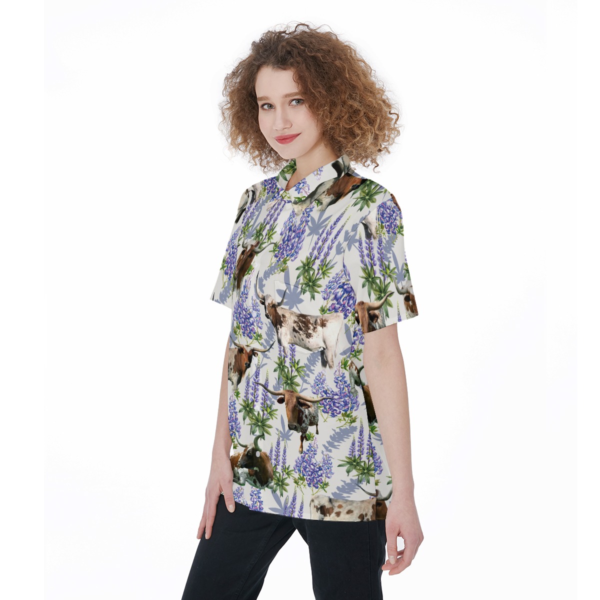 Longhorn Bluebonnet Texas Short Sleeve Hawaiian Shirt