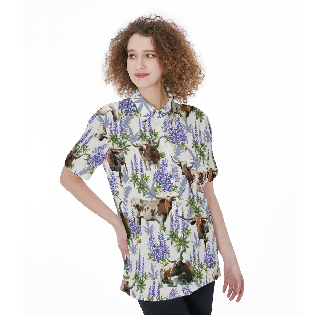 Longhorn Bluebonnet Texas Short Sleeve Hawaiian Shirt