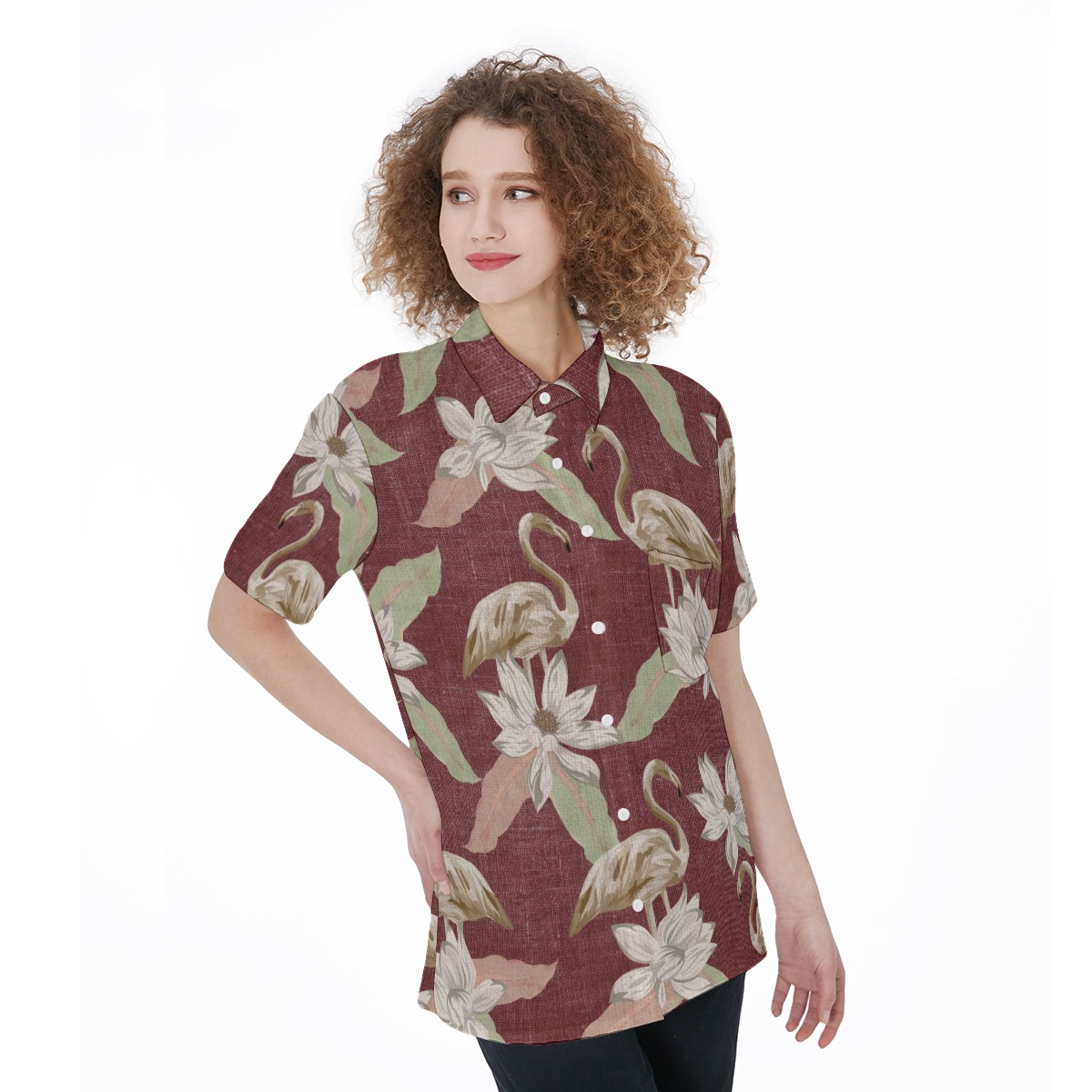 Vintage Flamingo Aloha Shirt For Women