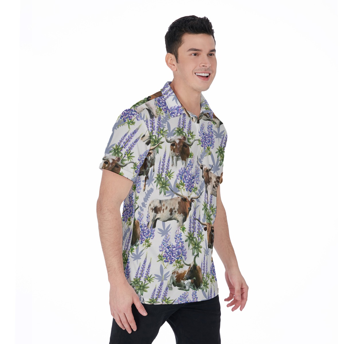 Texas Longhorn Bluebonnet Men's Polo Hawaiian Shirt