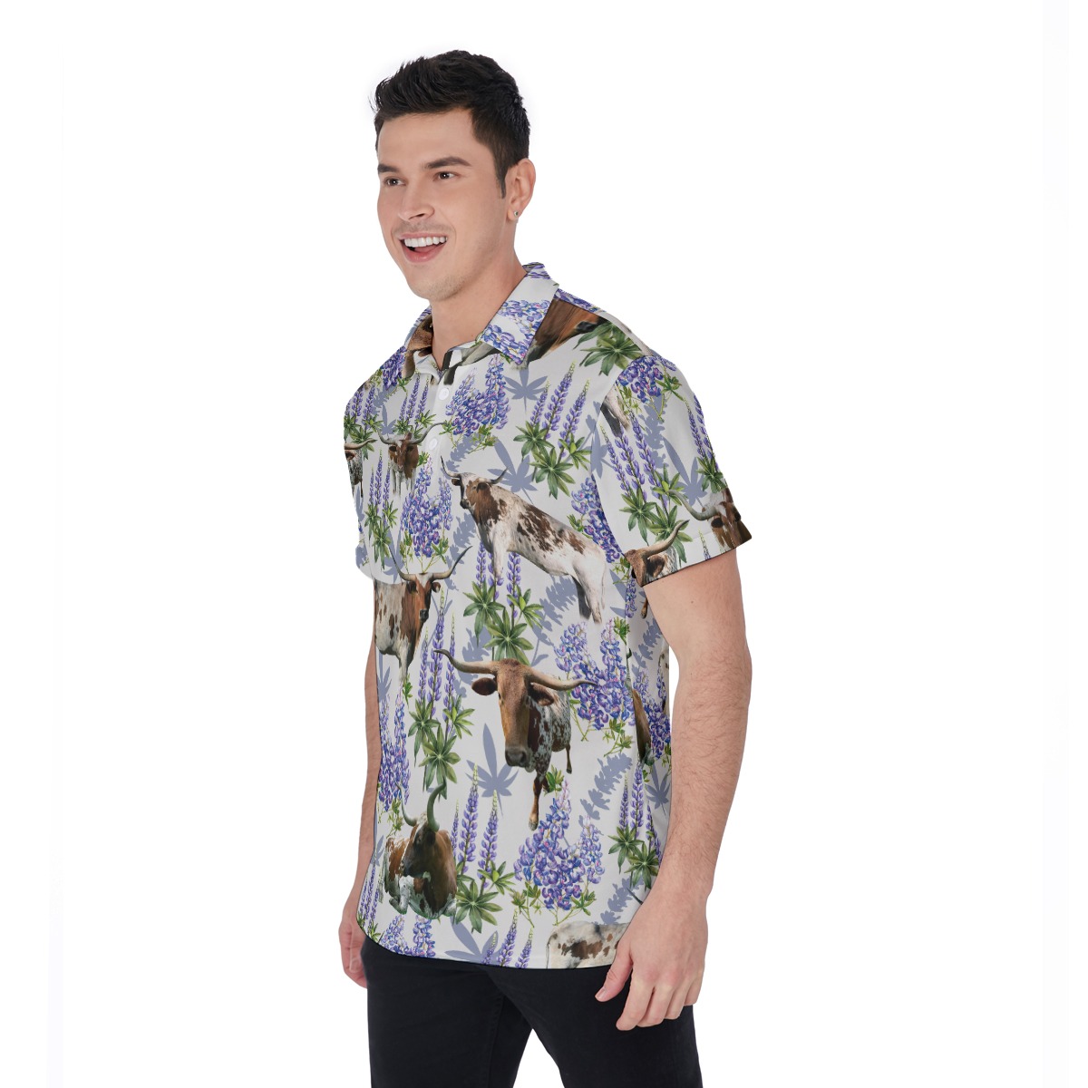 Texas Longhorn Bluebonnet Men's Polo Hawaiian Shirt