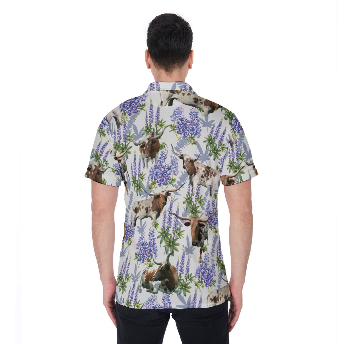 Texas Longhorn Bluebonnet Men's Polo Hawaiian Shirt