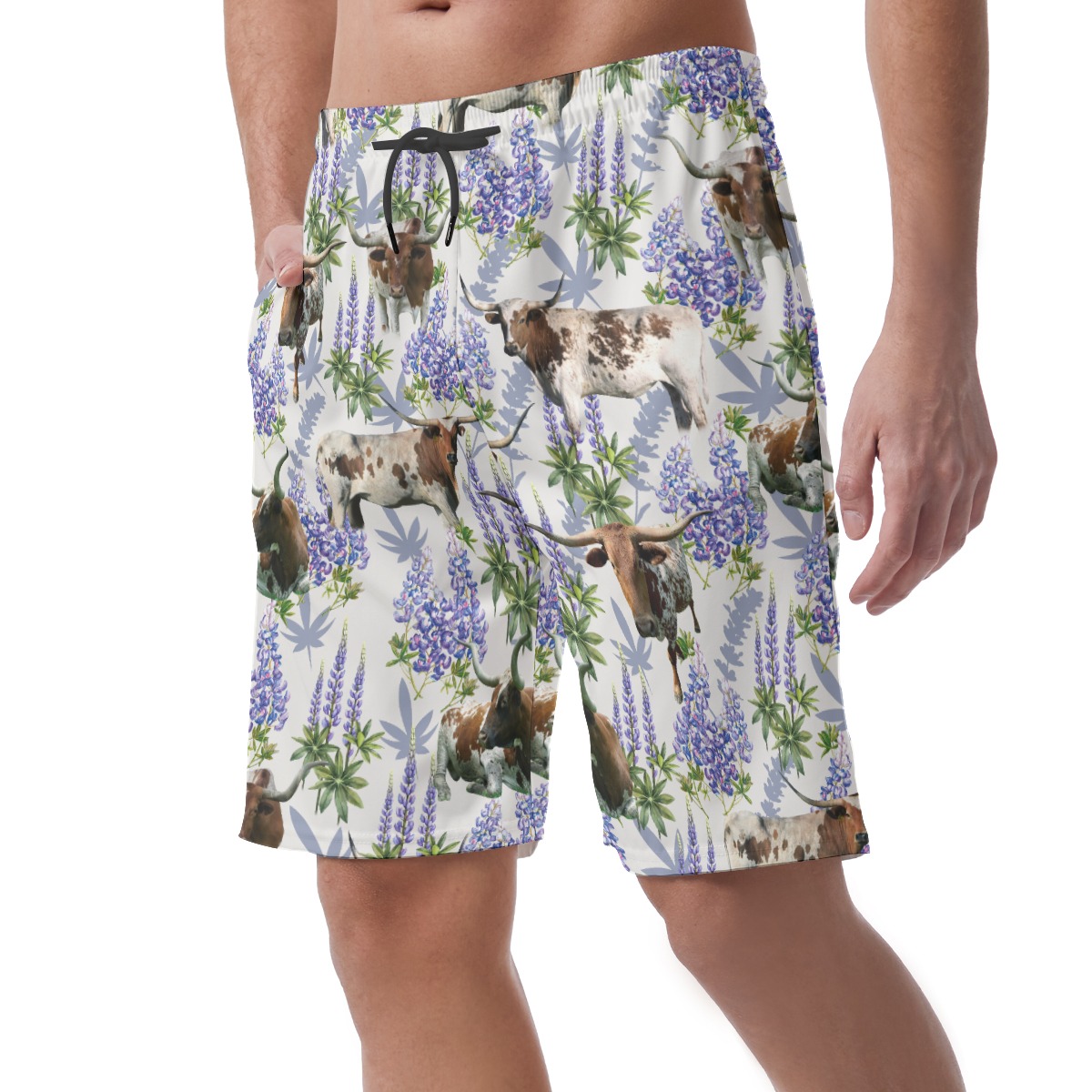 Longhorn Bluebonnet Texas White Mens Shorts