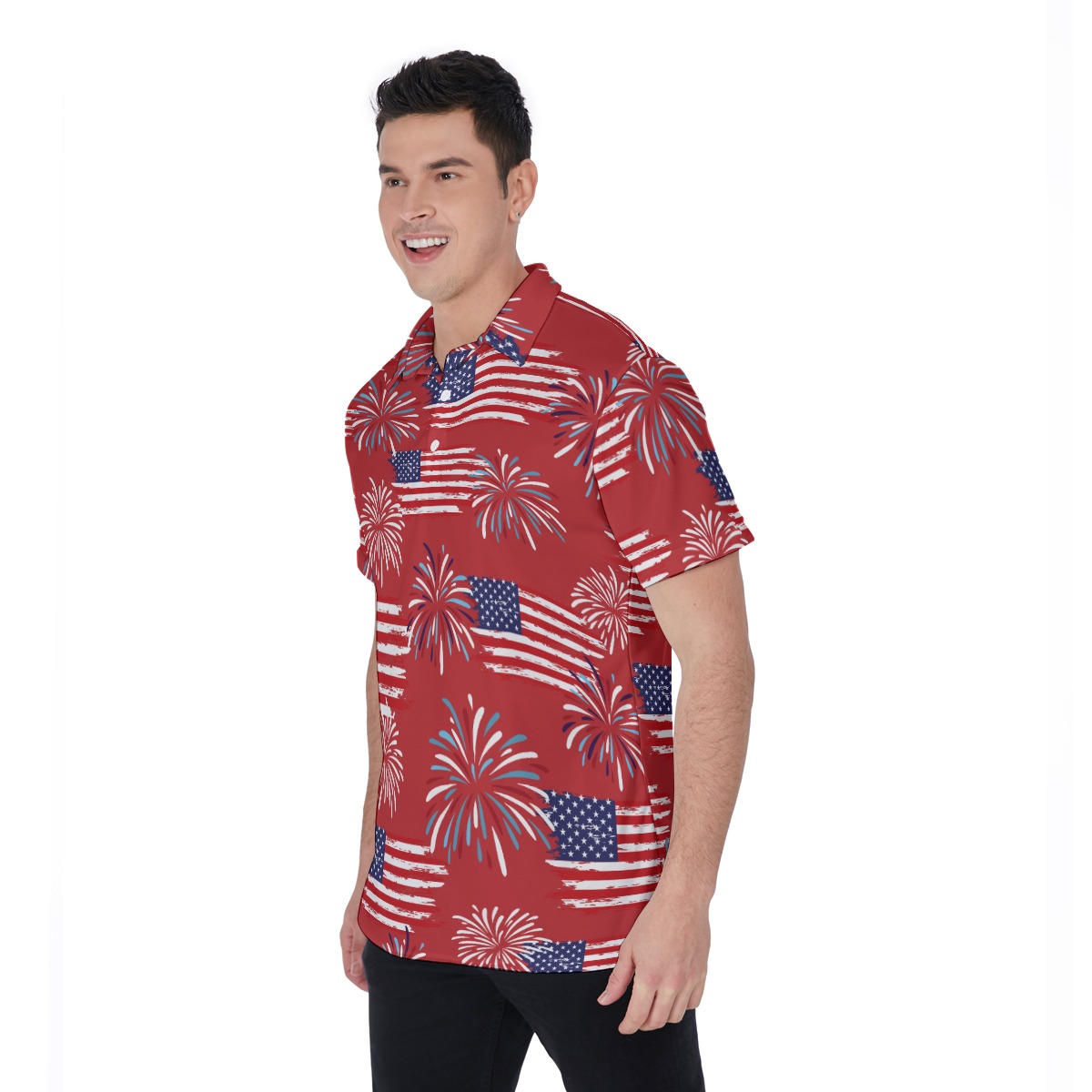 Patriotic Hawaiian Polo Shirt American Flag