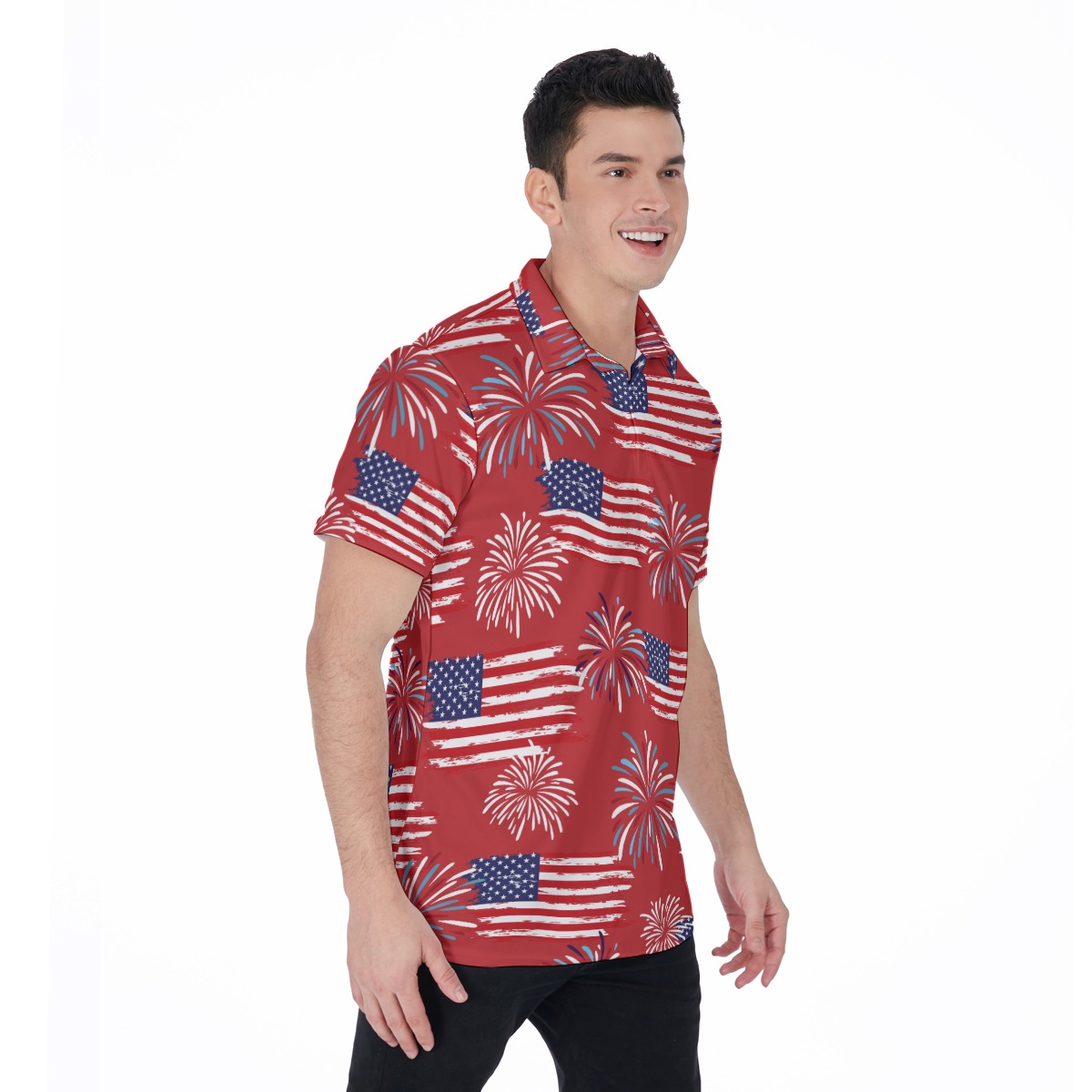 Patriotic Hawaiian Polo Shirt American Flag