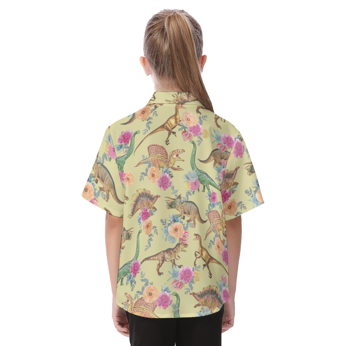 Floral Dinosaur Short Sleeve Hawaiian Shirt For Kids