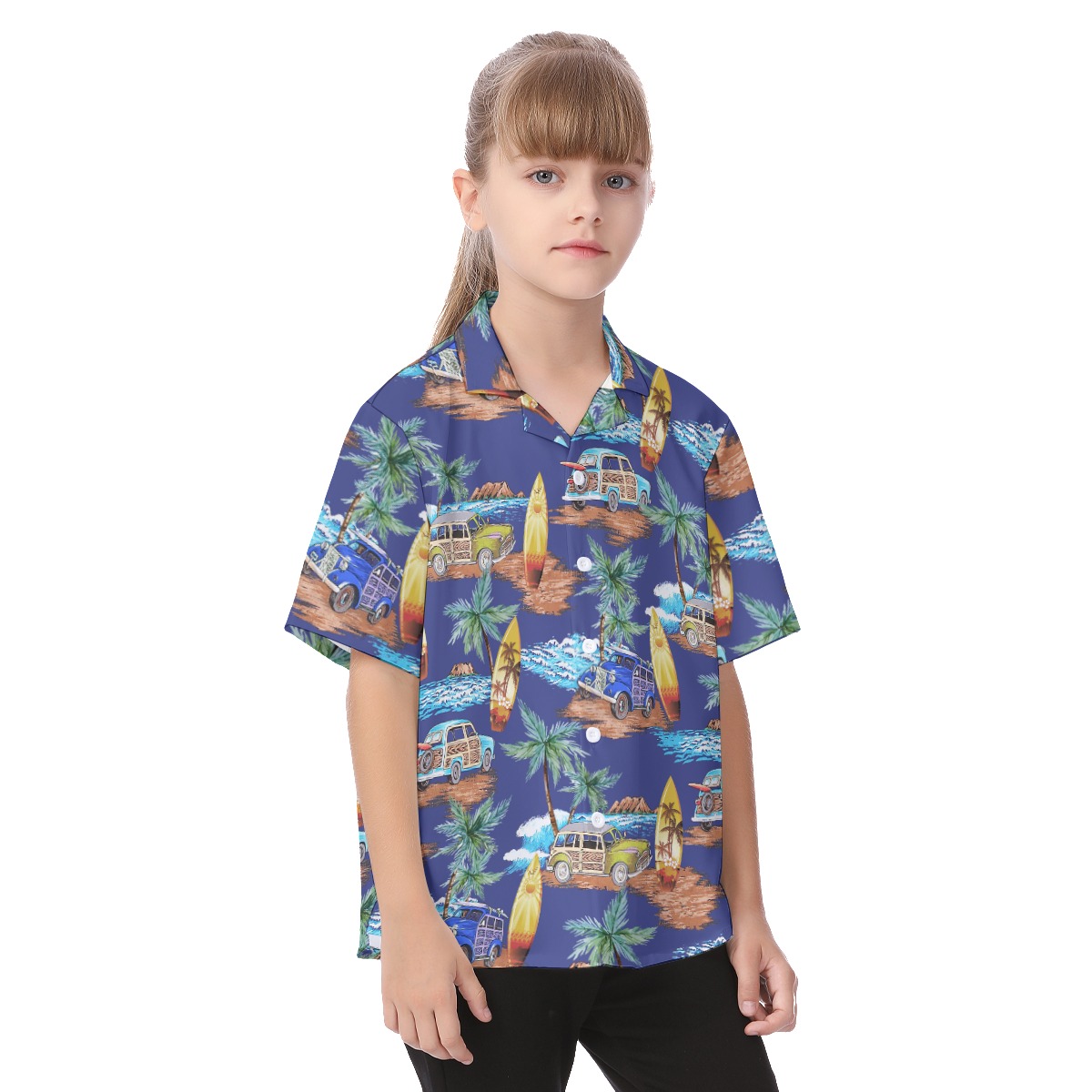 Kids' Blue Hawaiian Shirt Woody Cars Surfboards Palm Trees