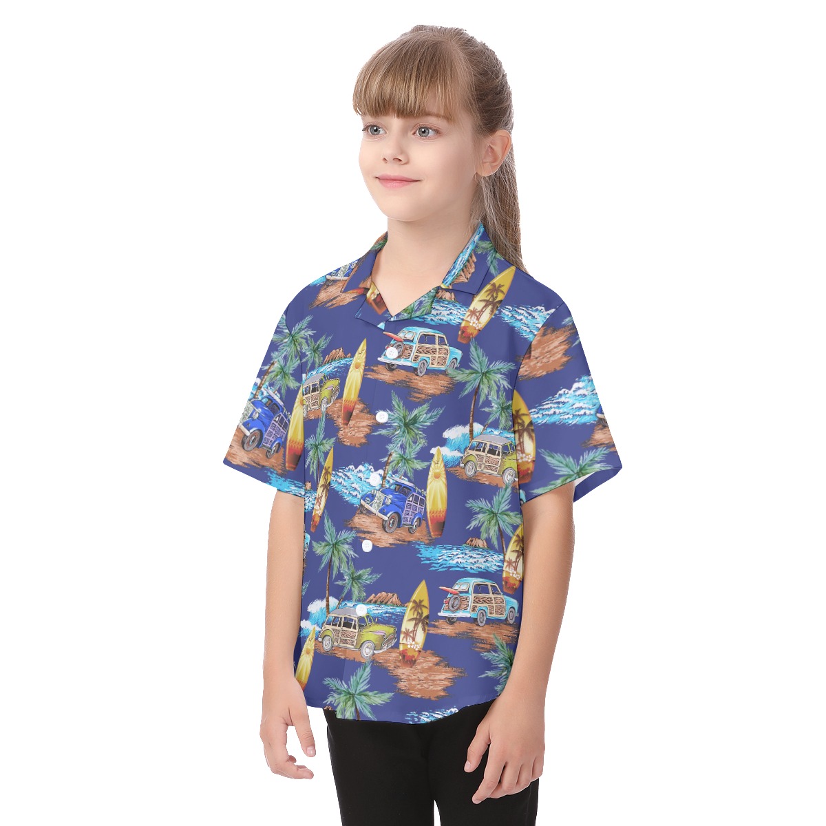 Kids' Blue Hawaiian Shirt Woody Cars Surfboards Palm Trees