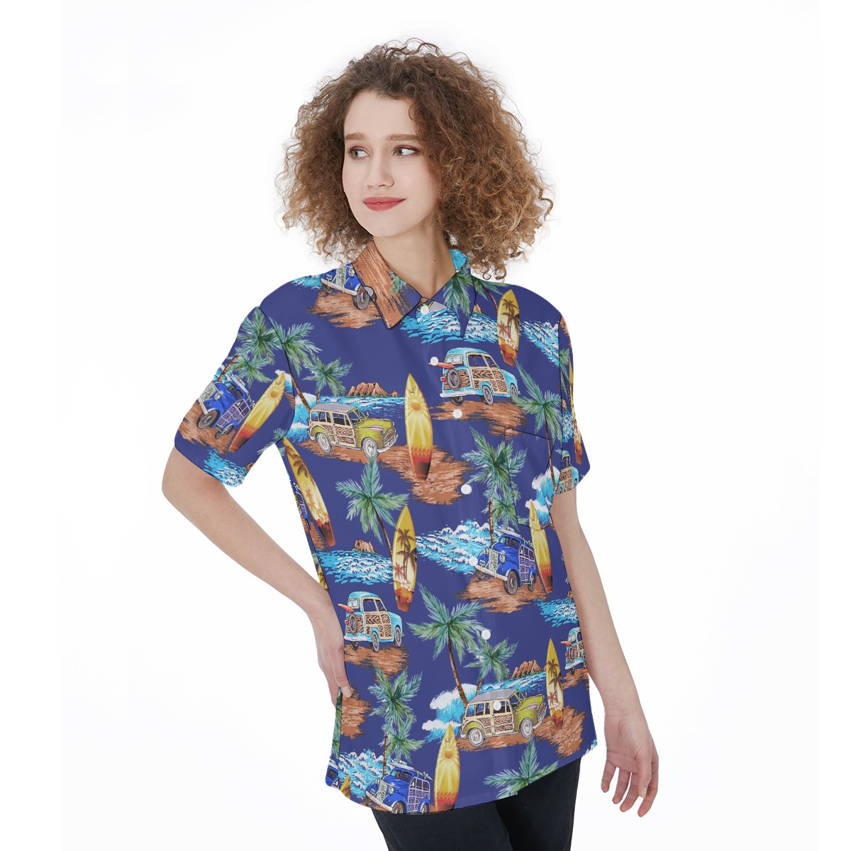 Cars Surfboards And Palm Trees Women's Beach Shirt