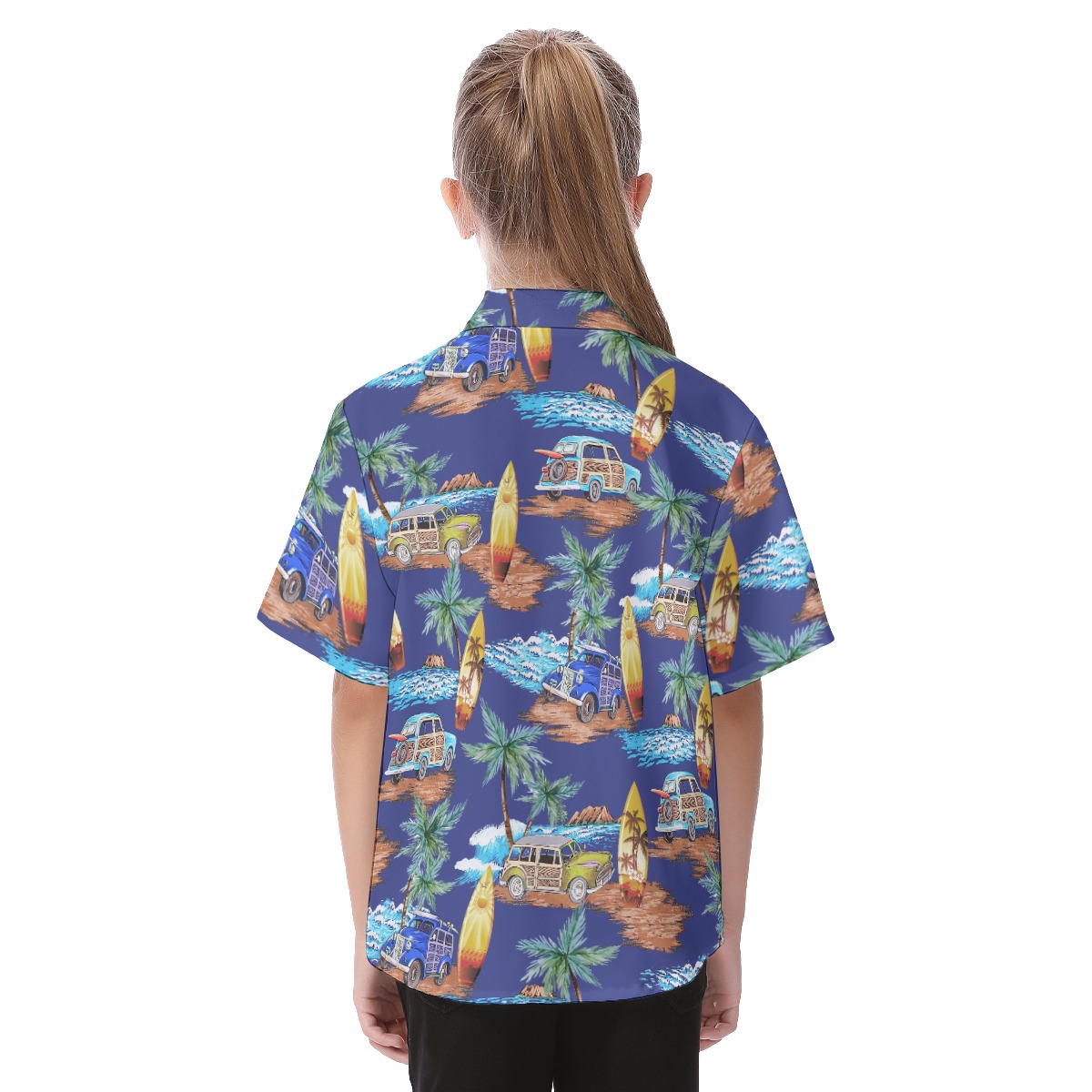 Kids' Blue Hawaiian Shirt Woody Cars Surfboards Palm Trees