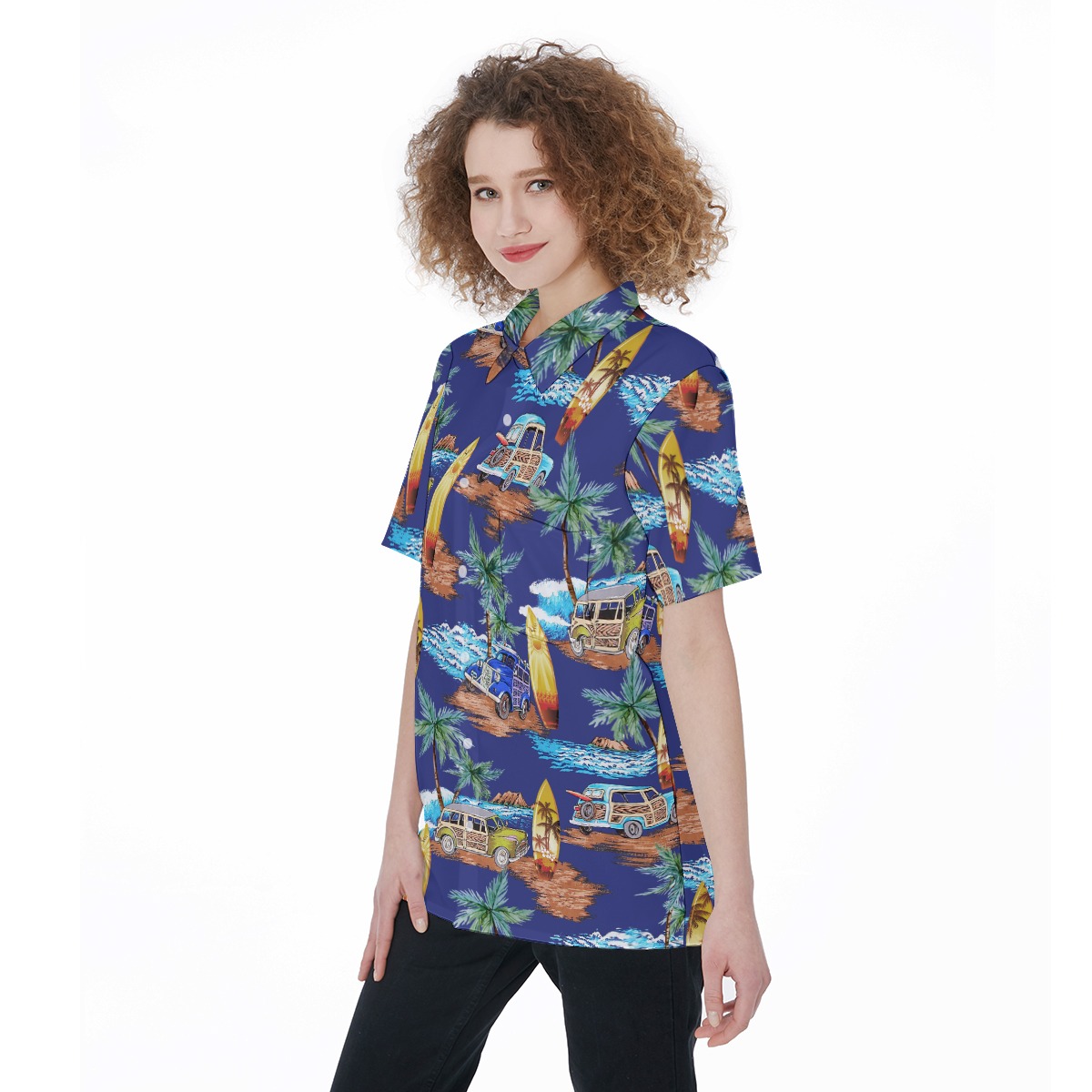 Cars Surfboards And Palm Trees Women's Beach Shirt