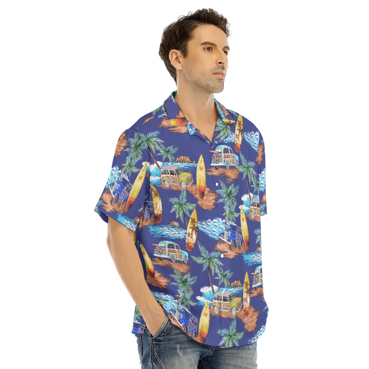 Aloha Shirt Surfboards Palm Trees Woody Cars For Men