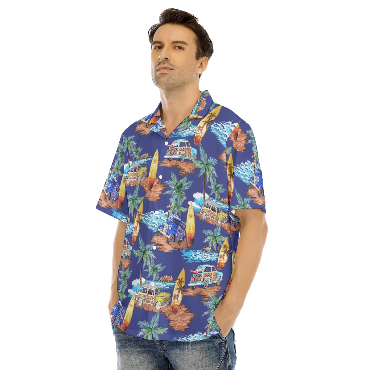 Aloha Shirt Surfboards Palm Trees Woody Cars For Men