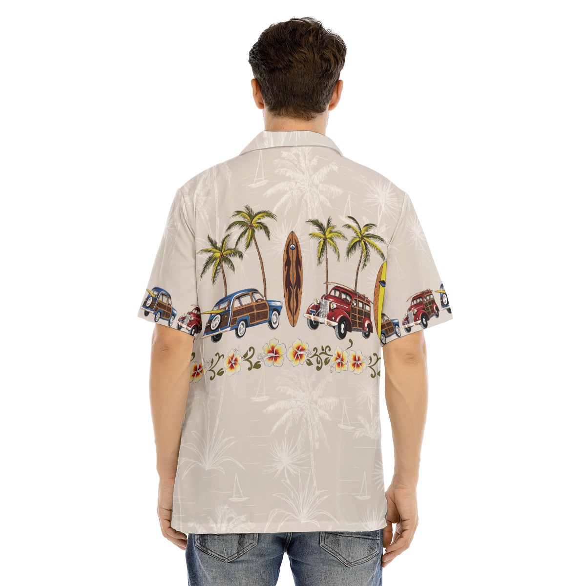 Cars Surfboard And Palm Trees Beach Shirt For Men