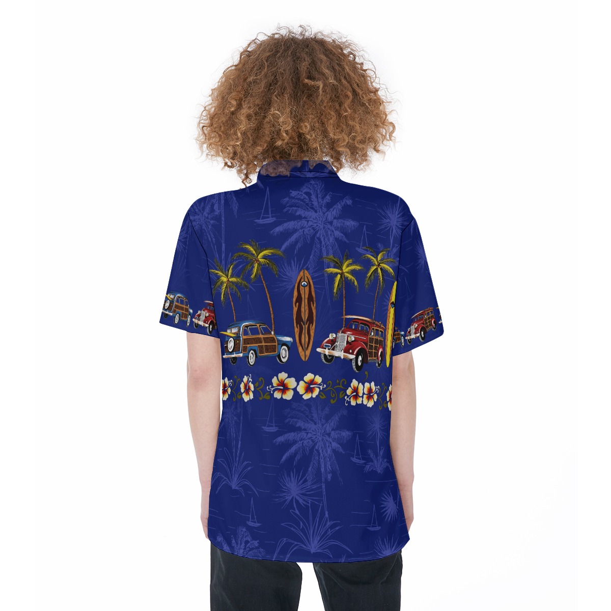 Cars Surfboard And Palm trees Hawaiian Shirt For Women