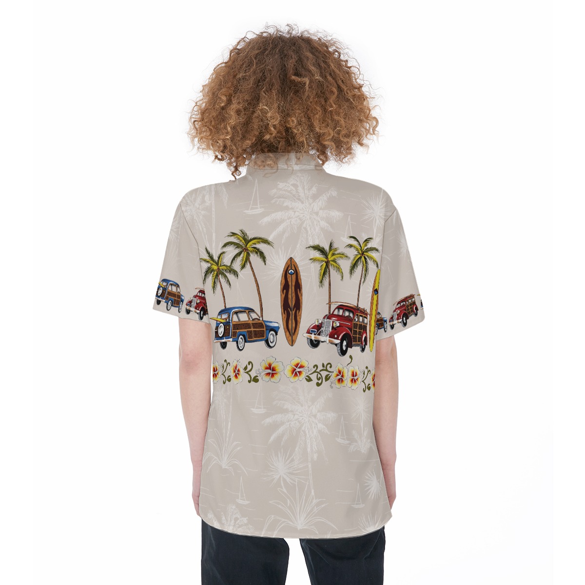 Hawaiian Shirt Surf Board Palm Tree Woody Car For Women