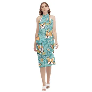 Cute Corgi Pattern Hawaiian Beach Dress