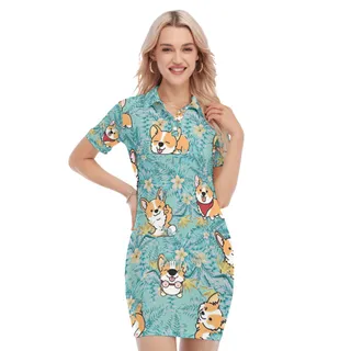 Tropical Corgi Welsh Hawaiian Polo Dress
