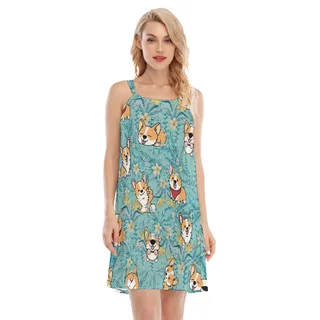 Floral Corgi Hawaiian Dress For Vacation