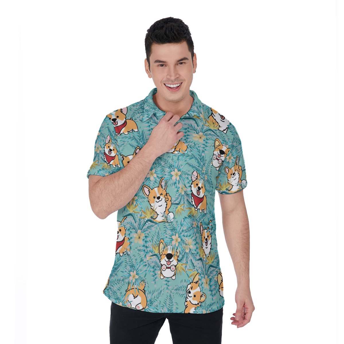 Tropical Corgi Polo Hawaiian Shirt - variant image 1