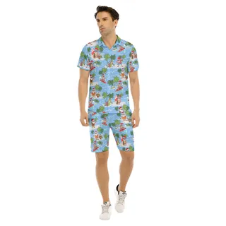 Men's Santa Surfing Hawaiian Shirt And Shorts