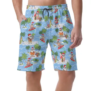 Surfing Santa Blue Hawaiian Swim Trunks