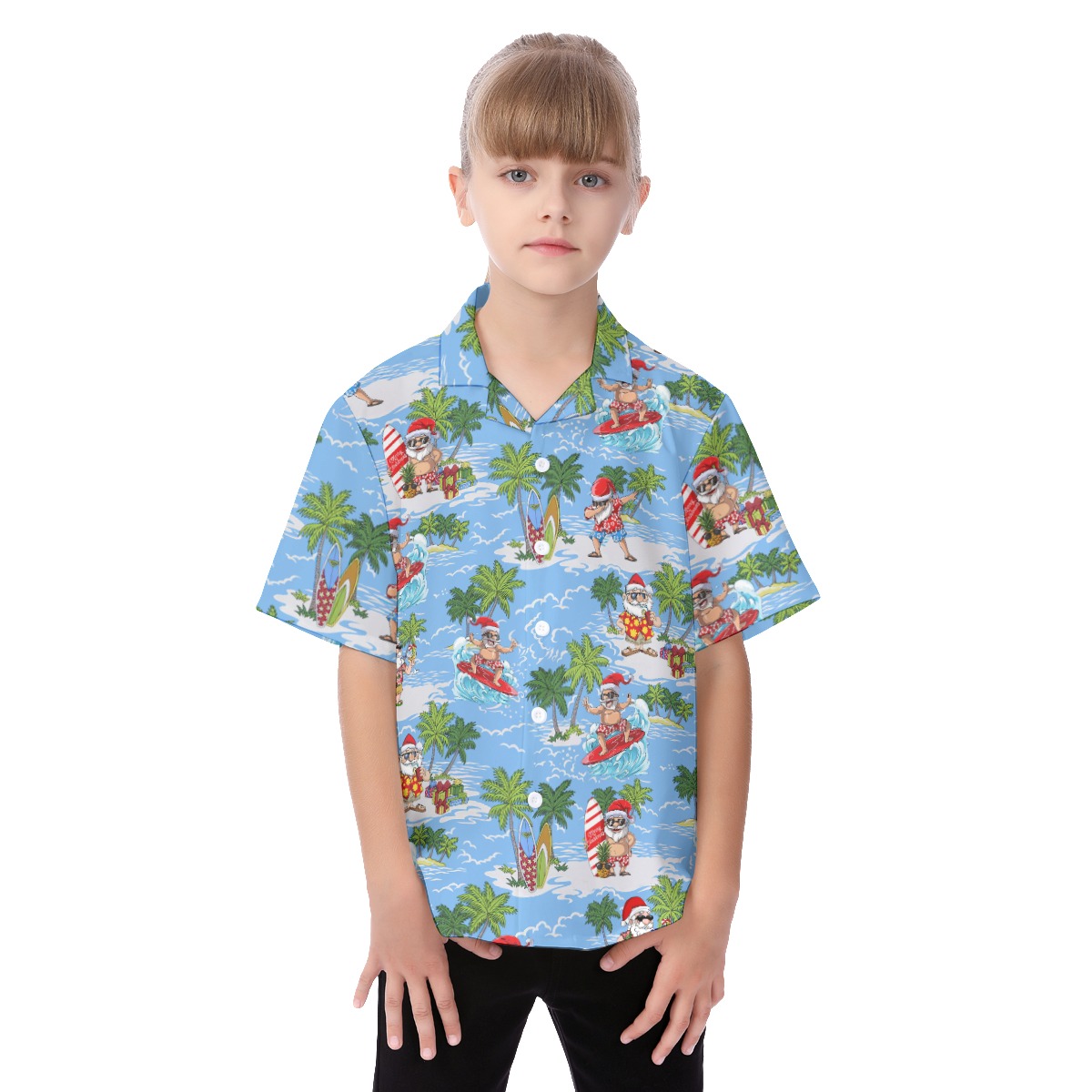 Funny Santa Claus Surfing Summer Hawaiian Shirt For Kids - variant image 1