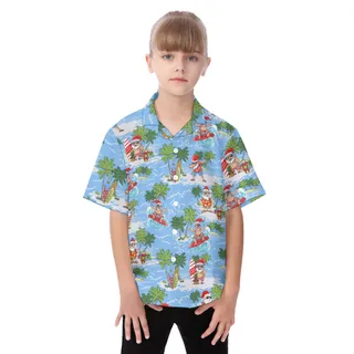 Funny Santa Claus Surfing Summer Hawaiian Shirt For Kids