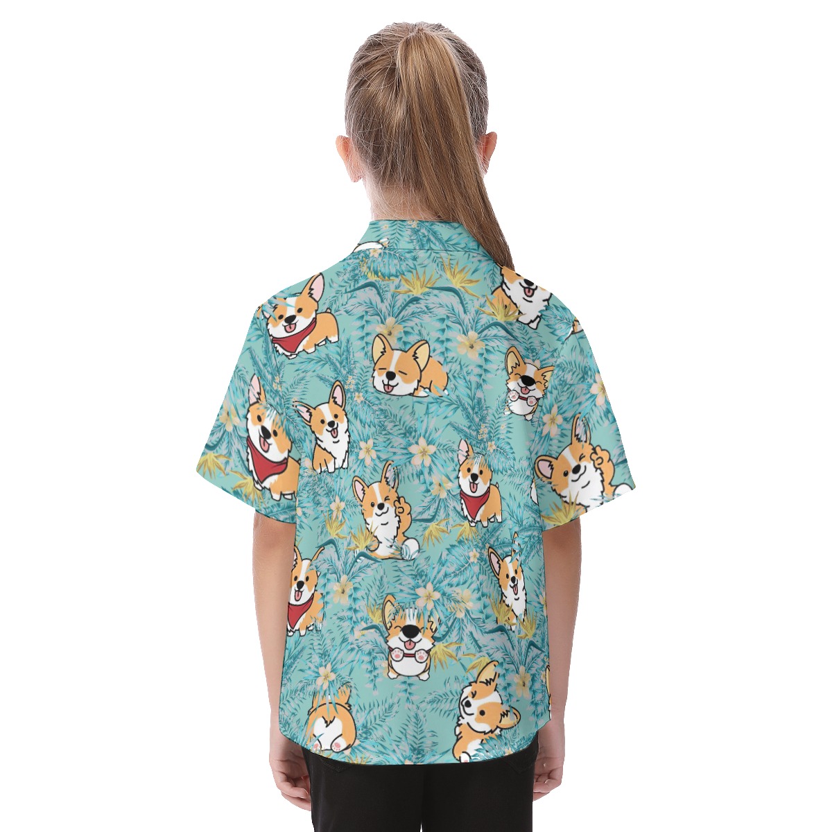 Corgi Welsh Button Short Sleeve Hawaiian Shirt For Kids