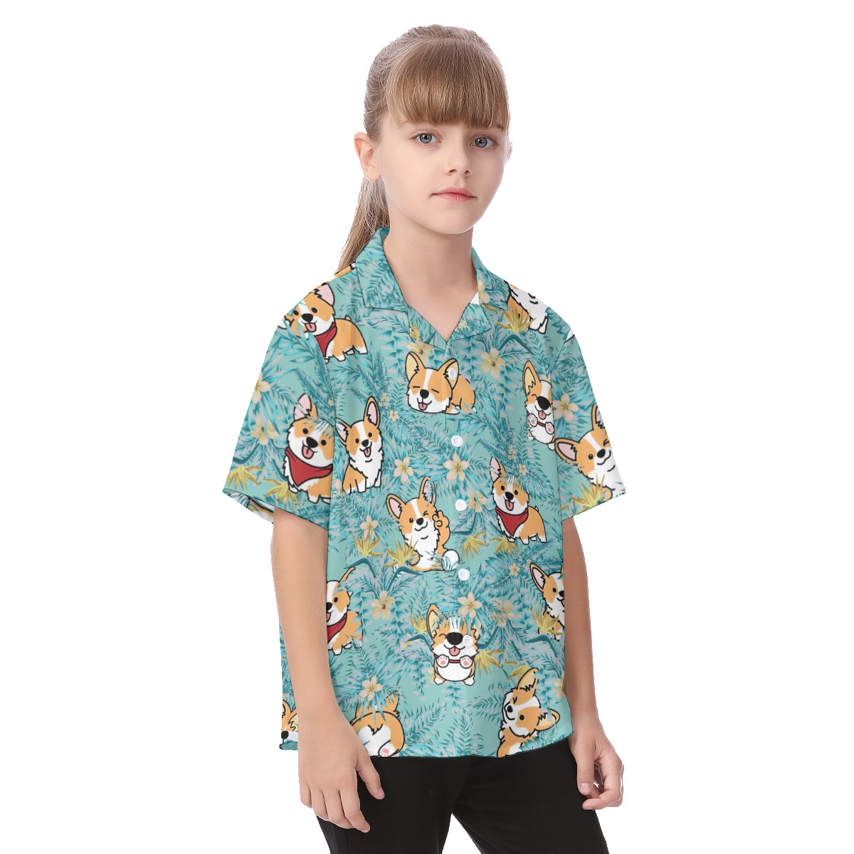 Corgi Welsh Button Short Sleeve Hawaiian Shirt For Kids