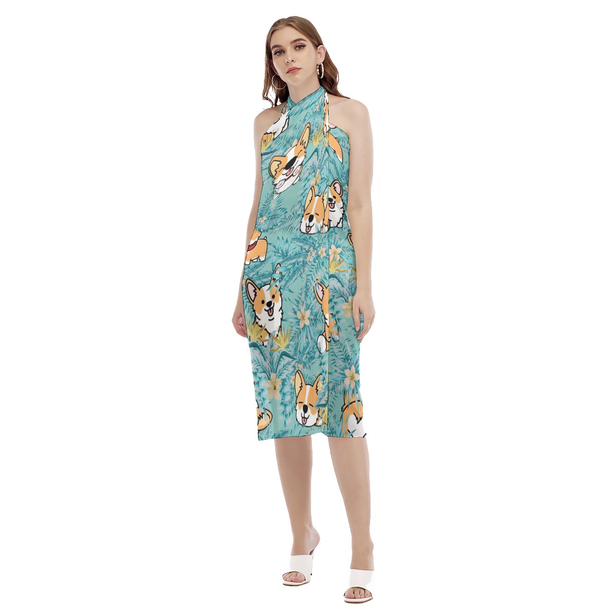 Cute Corgi Pattern Hawaiian Beach Dress