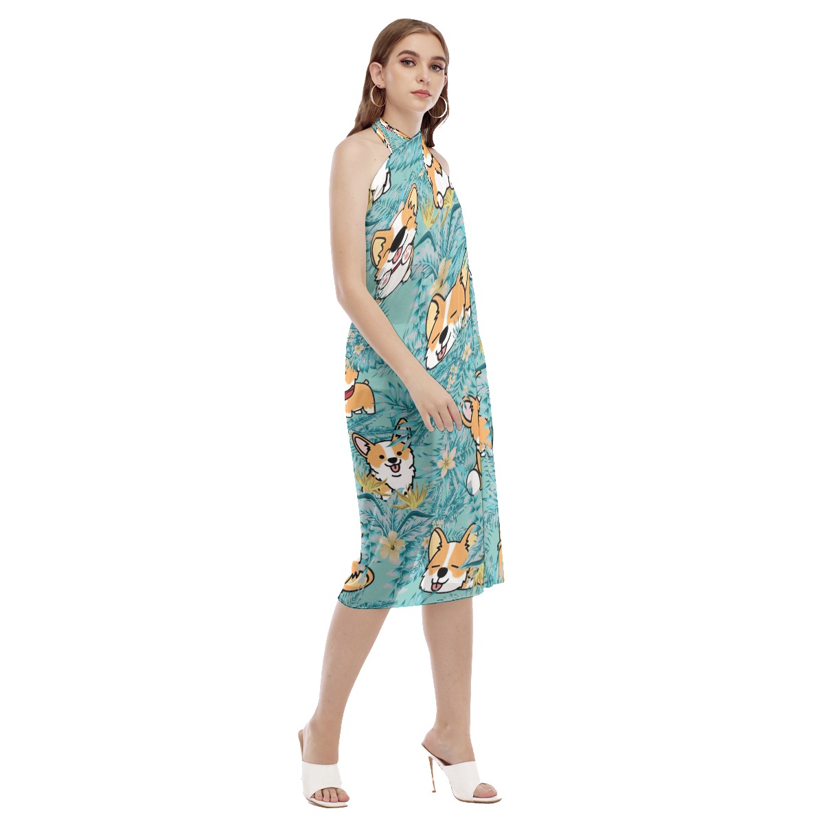 Cute Corgi Pattern Hawaiian Beach Dress