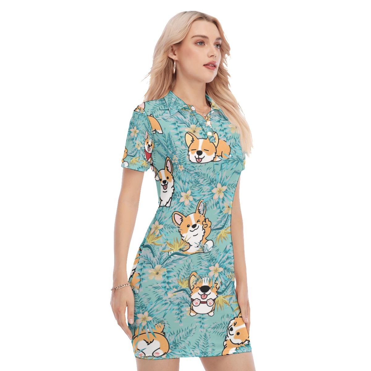 Tropical Corgi Welsh Hawaiian Polo Dress