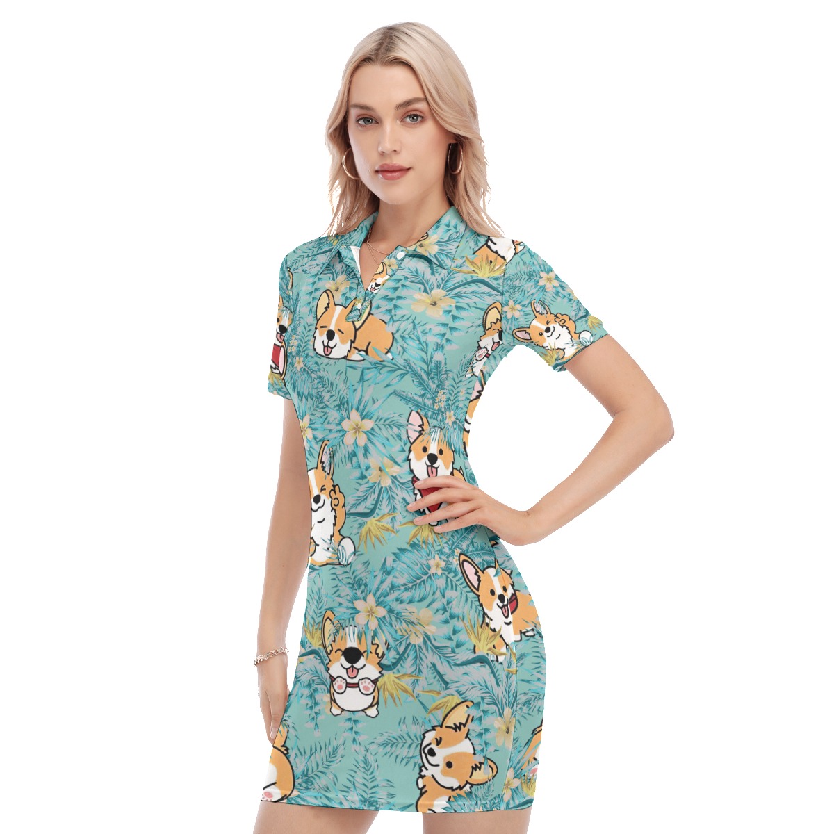 Tropical Corgi Welsh Hawaiian Polo Dress