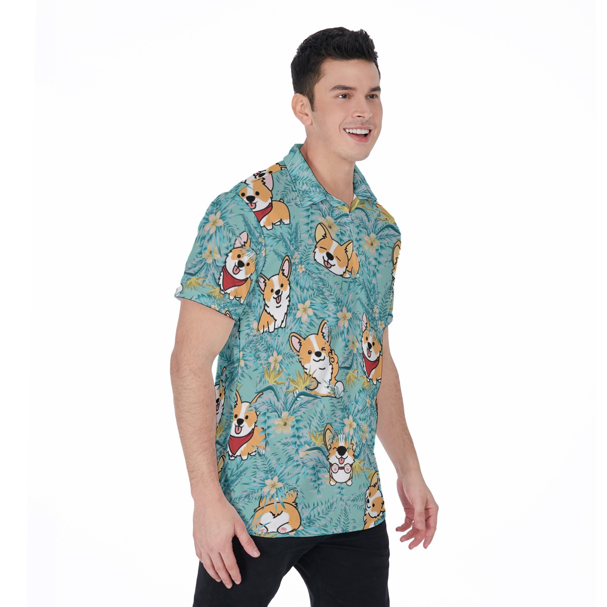 Tropical Corgi Polo Hawaiian Shirt