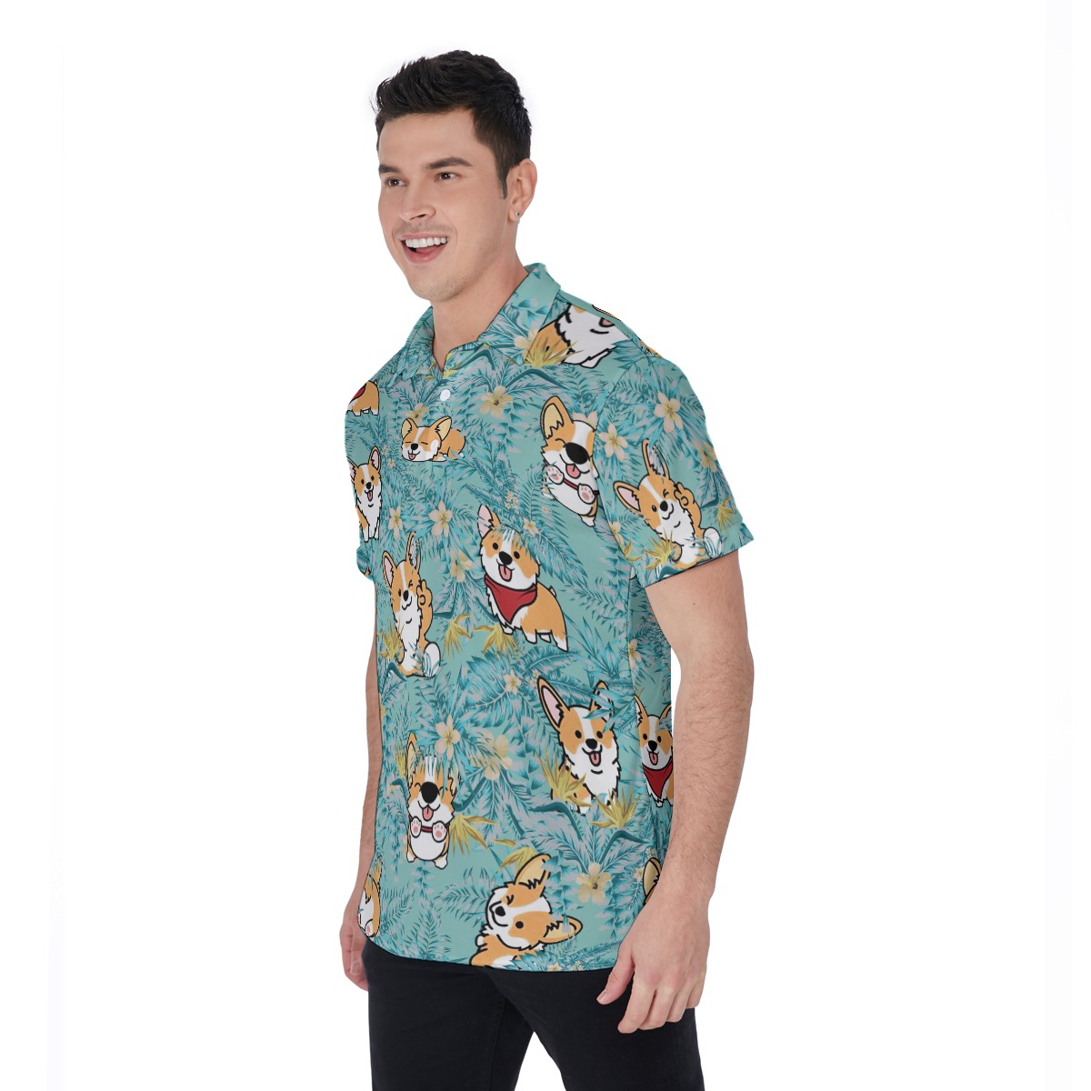 Tropical Corgi Polo Hawaiian Shirt
