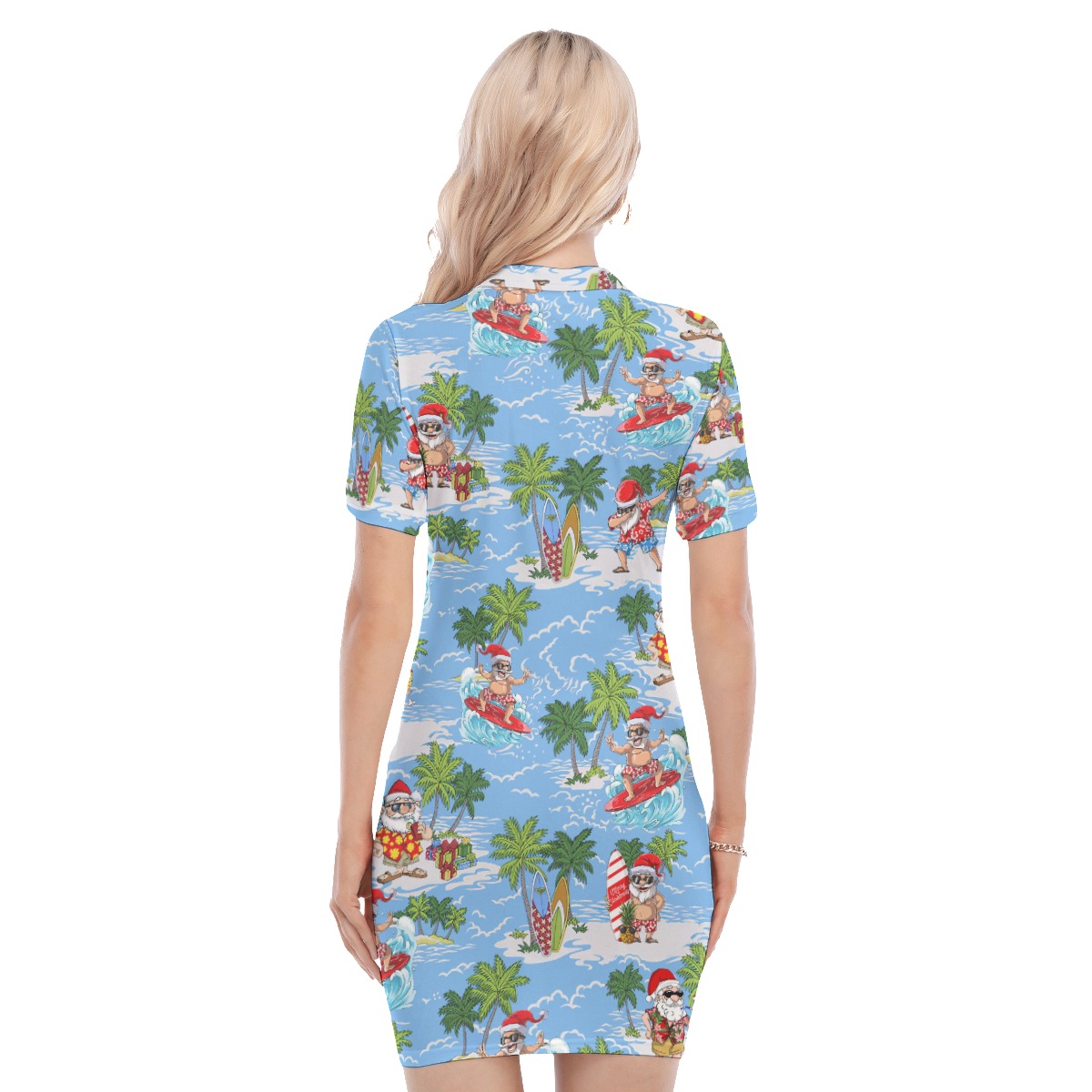 Funny Santa Surfing Polo Hawaiian Dress For Women