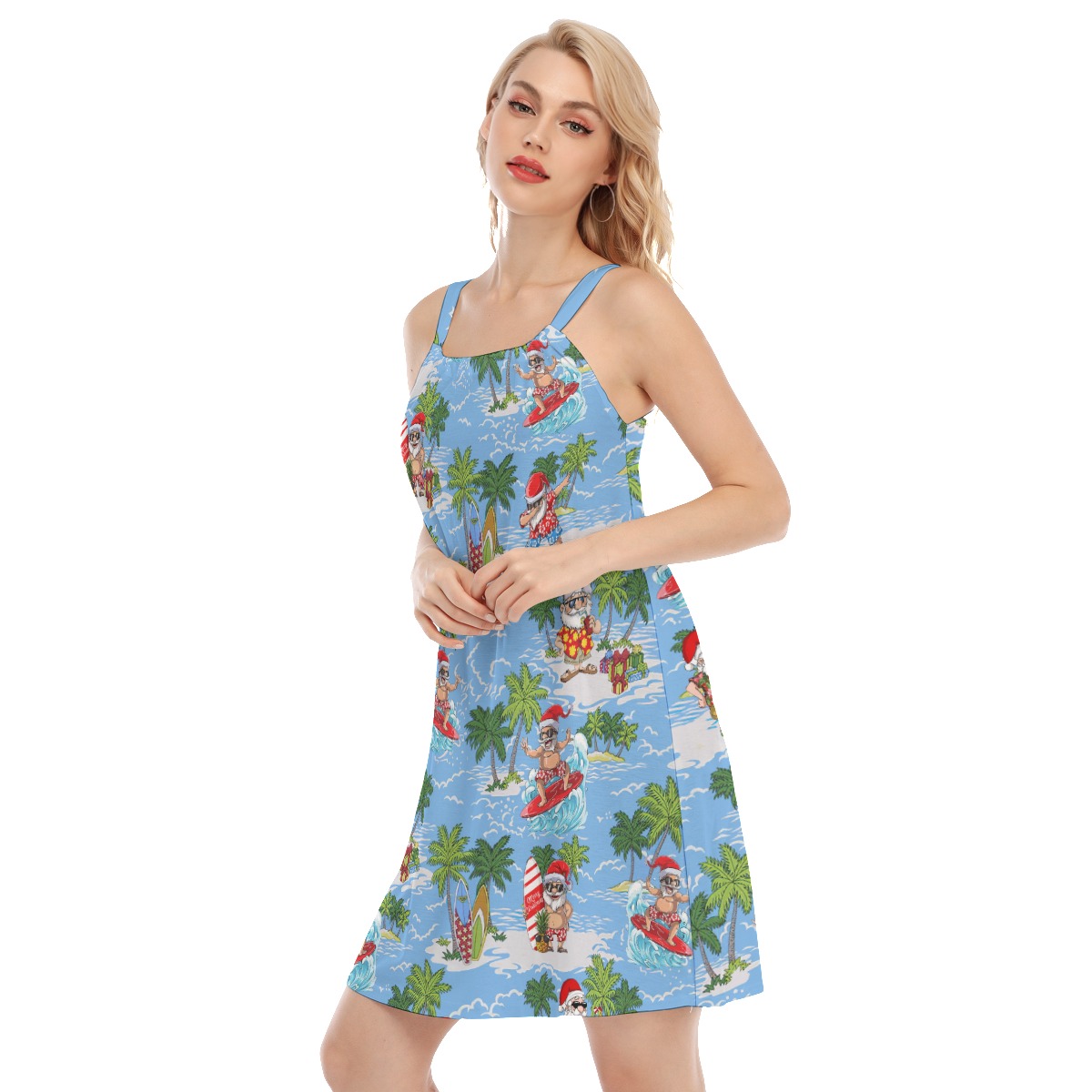 Surfing Santa Blue Hawaiian Cami Dress For Women