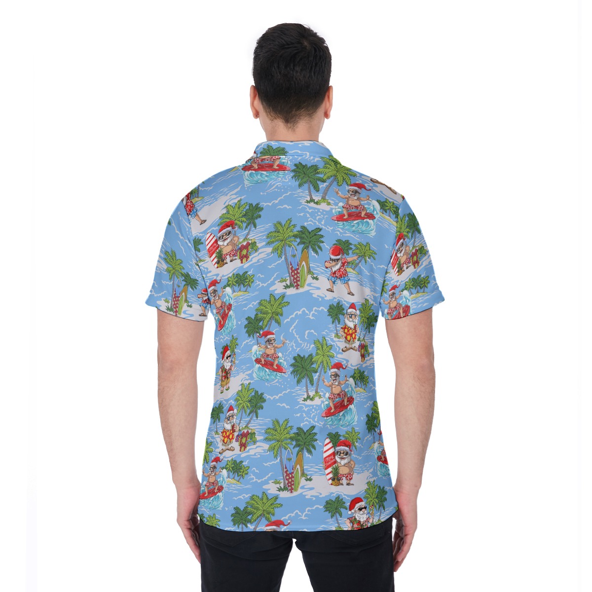 Funny Santa Surfing Hawaiian Polo Shirt