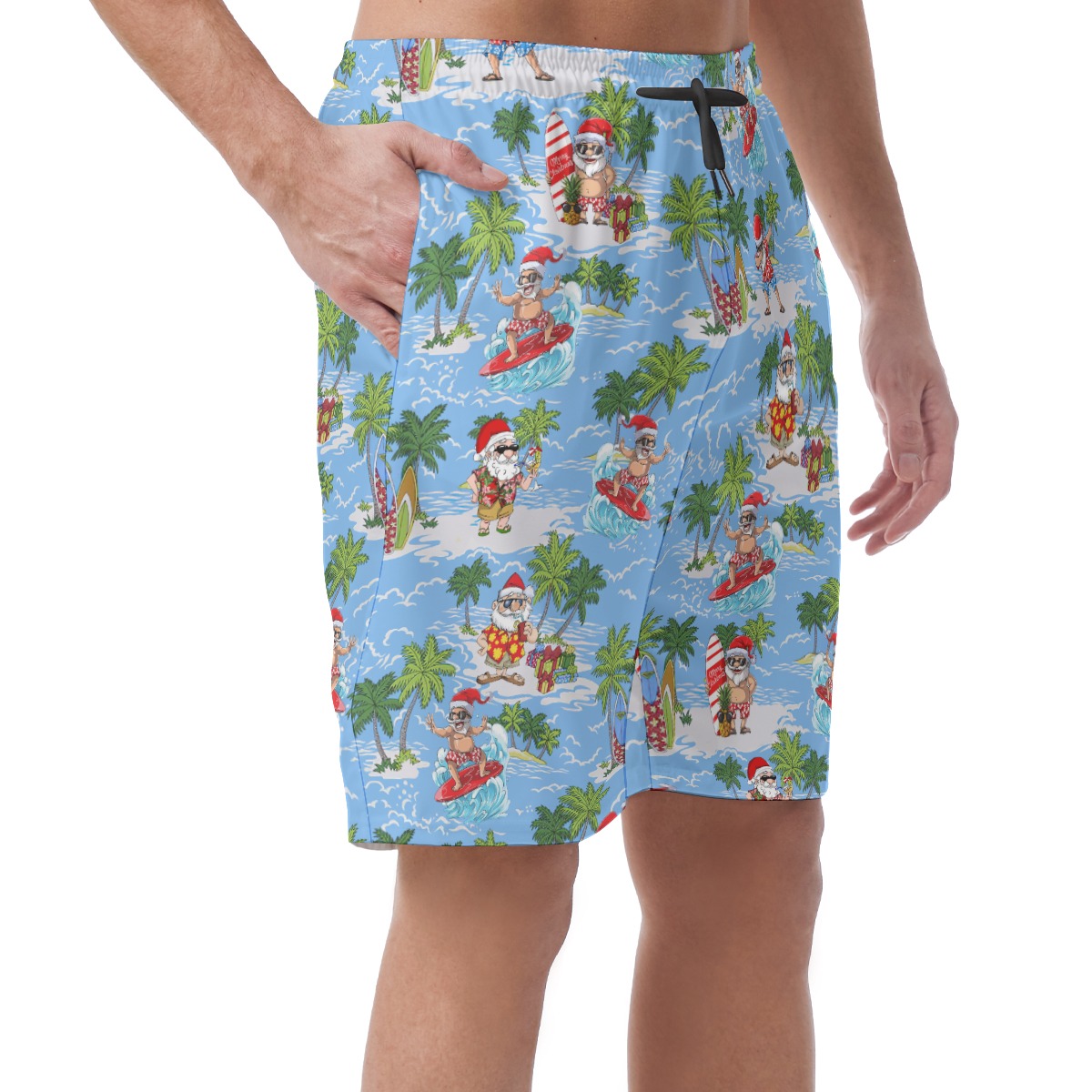 Surfing Santa Blue Hawaiian Swim Trunks