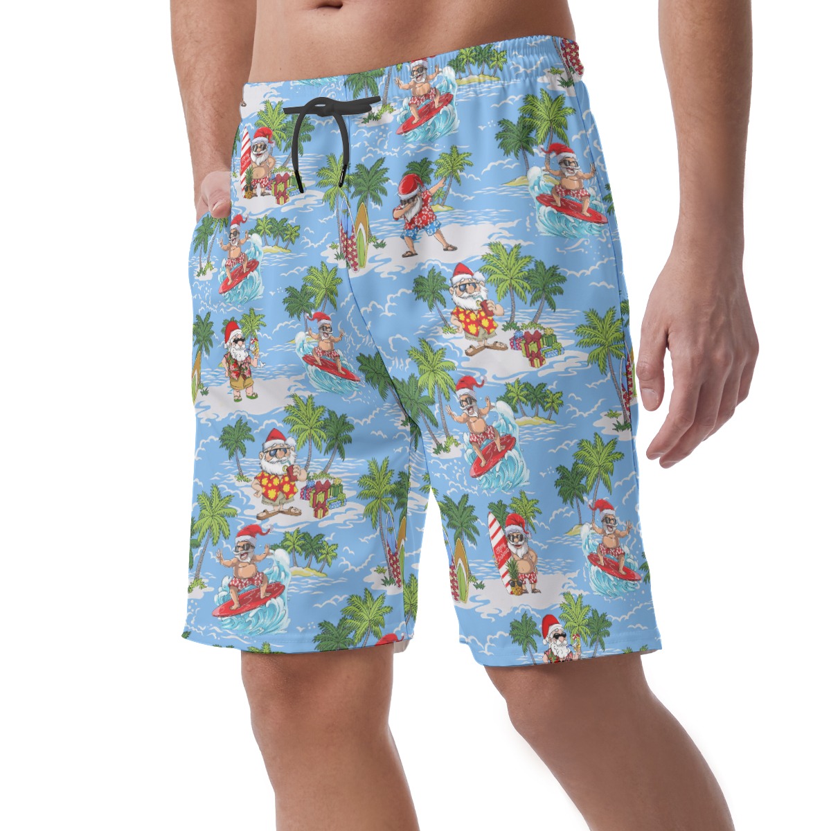 Surfing Santa Blue Hawaiian Swim Trunks